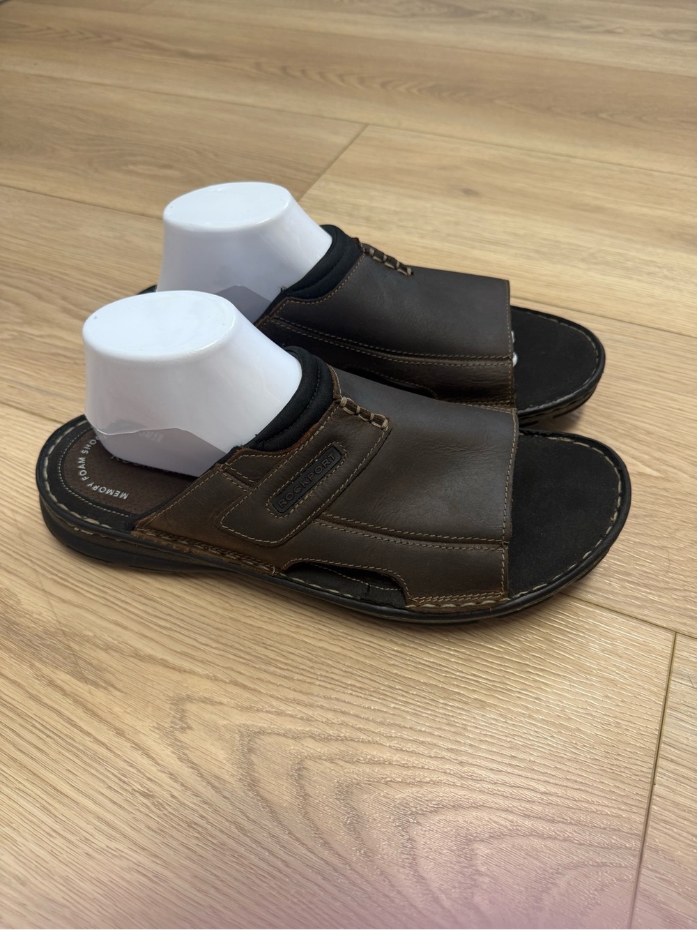 Rockport Darwyn 2 Memory Foam slide sandals Men's Brown Leather Size 11